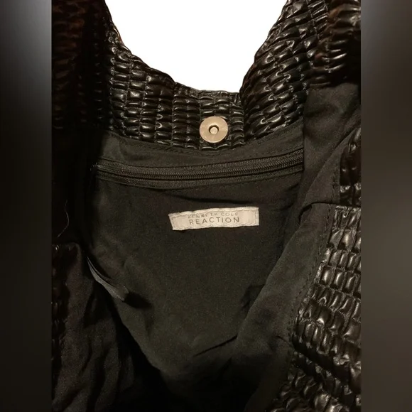 KENNETH COLE REACTION Black & Silver Chain Magnetic Closure Handbag Purse - Picture 5 of 14